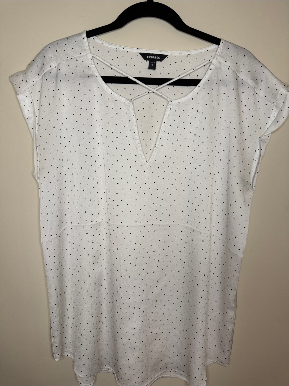 Express White Dot Crisscross V-Neck Tunic